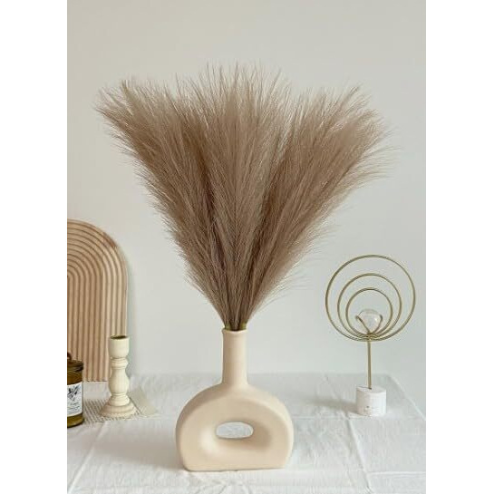 Satyam Kraft 3 Pcs Small Faux Pampas Grass | Fluffy Artificial Flowers For Home Decor, Office, Bedroom, Wedding & Festival Dcor | Leaves & Grass Arrangement (Light Brown,Without Vase/Pot) (41 Cm)