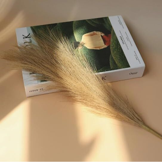 Satyam Kraft 3 Pcs Small Faux Pampas Grass | Fluffy Artificial Flowers For Home Decor, Office, Bedroom, Wedding & Festival Dcor | Leaves & Grass Arrangement (Light Brown,Without Vase/Pot) (41 Cm)