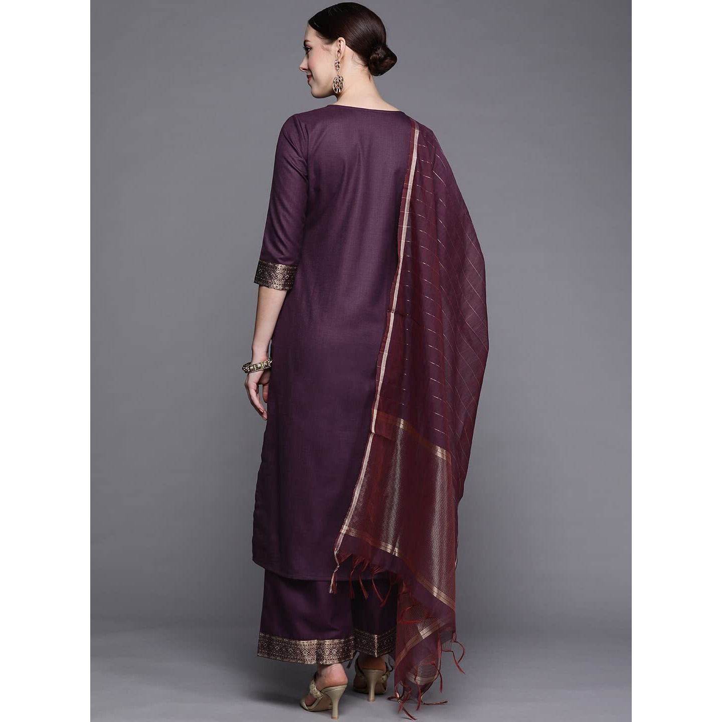 Indo Era Women's Cotton Solid Straight Kurta Palazzo With Dupatta Set (Magenta_Ddddd4012_X-Large, Regular Fit)