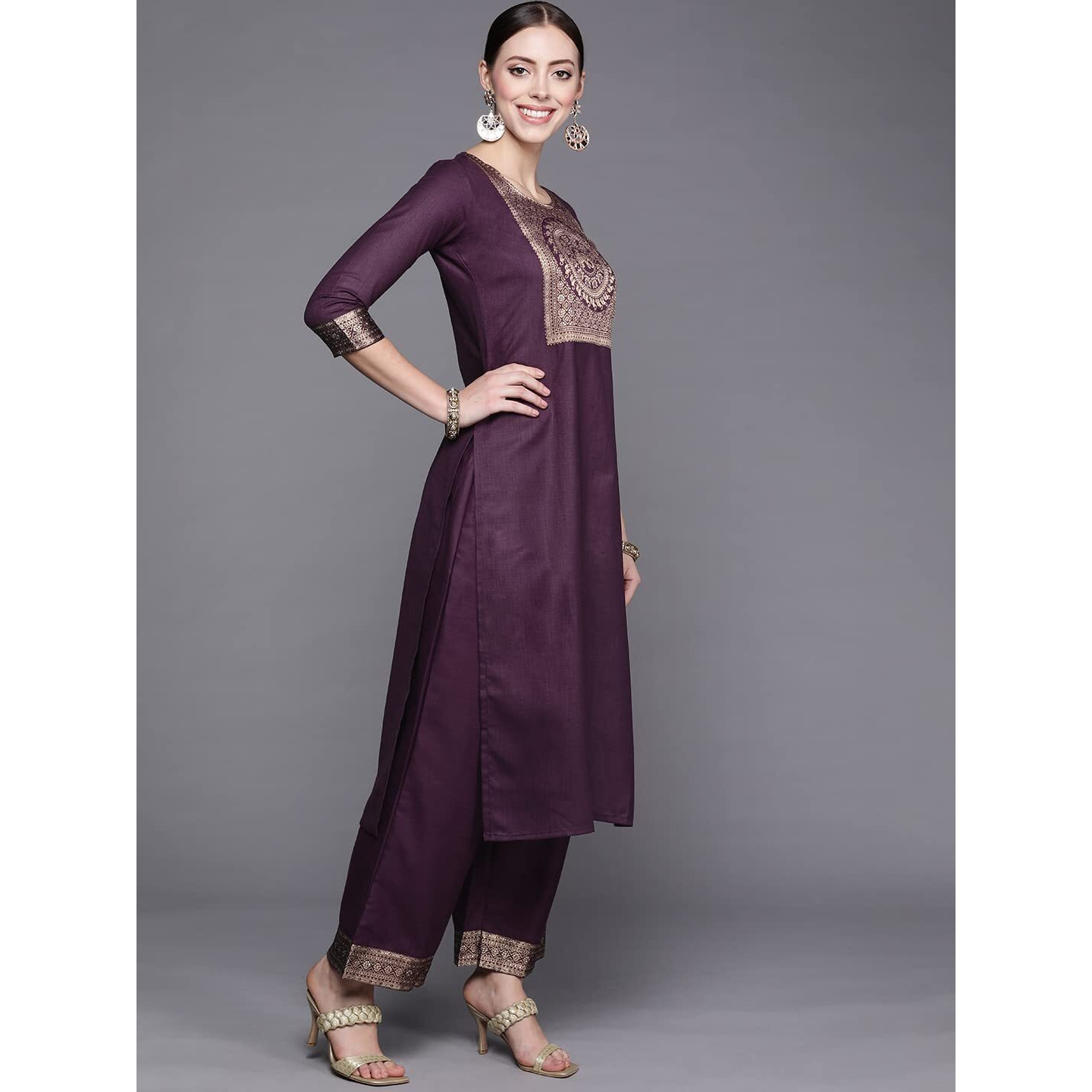 Indo Era Women's Cotton Solid Straight Kurta Palazzo With Dupatta Set (Magenta_Ddddd4012_X-Large, Regular Fit)