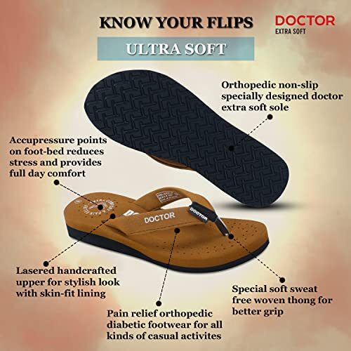 Doctor Extra Soft Women's Care Orthopaedic Diabetic Comfortable Mcr Flip-Flop Slippers D-16-Feelgood-Tan-8Uk
