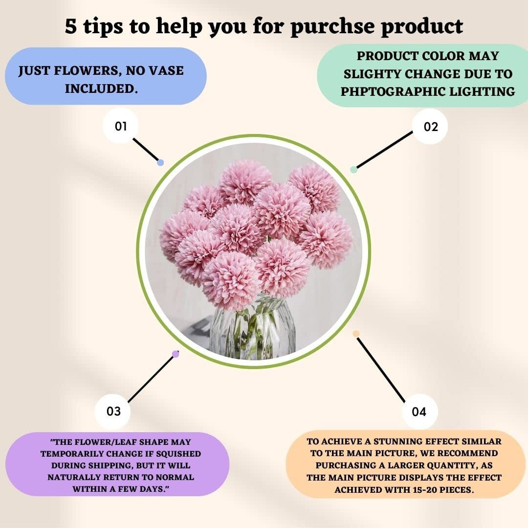 Satyam Kraft Pcs Artificial Chrysanthemum Hydrangea Ball Flower Sticks For Home, Office, Bedroom, Balcony, Living Room, Wedding & Craft Decoration (Fabric, Without Vase) (5, Purple)