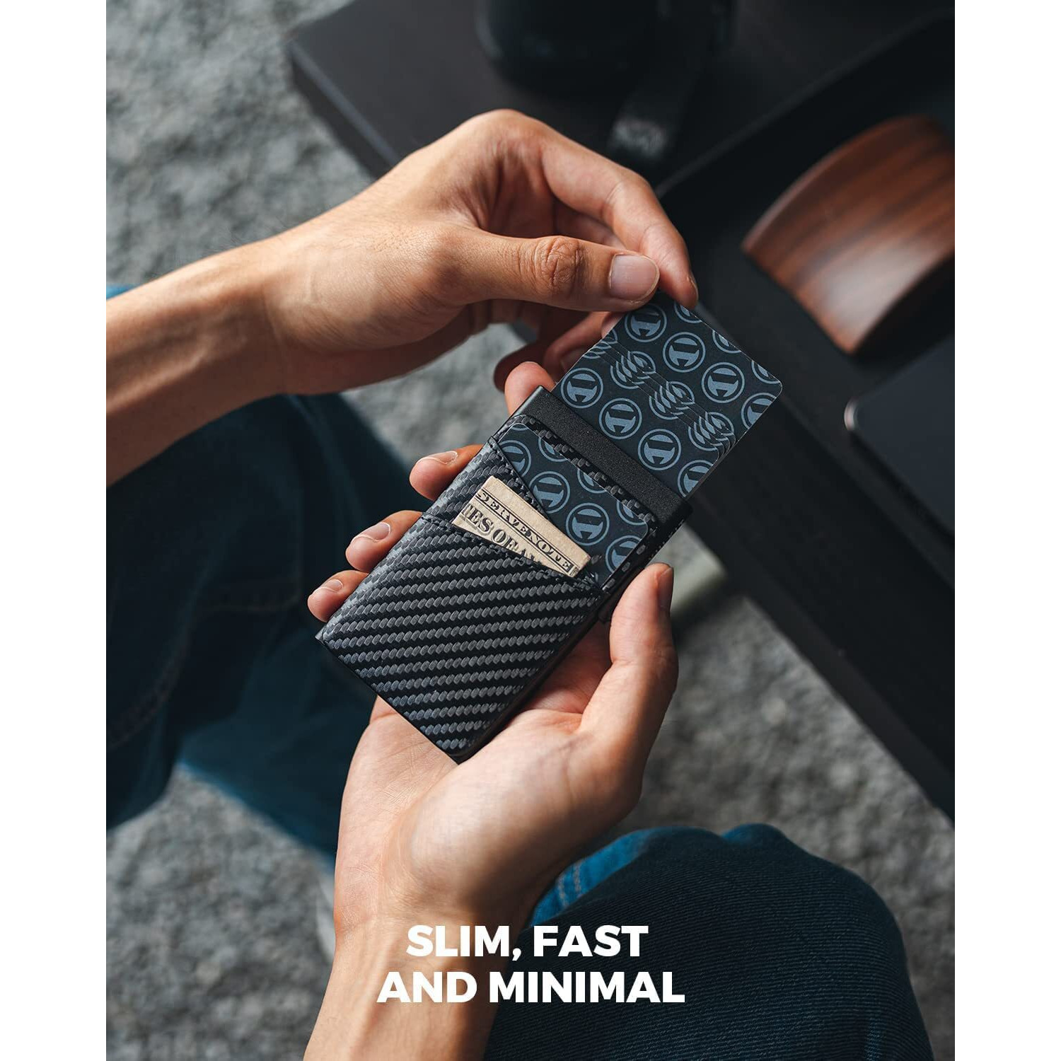 Vogard Unisex Pop Up Wallet Credit Card Holder With Extra Leather Slots Rfid Blocking Slim Metal Card Case | 8 Card Slots (Carbon Fiber)