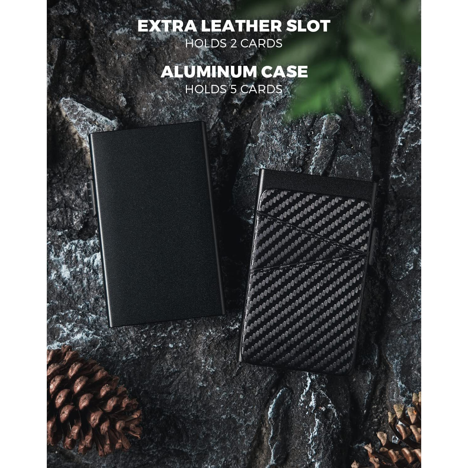 Vogard Unisex Pop Up Wallet Credit Card Holder With Extra Leather Slots Rfid Blocking Slim Metal Card Case | 8 Card Slots (Carbon Fiber)