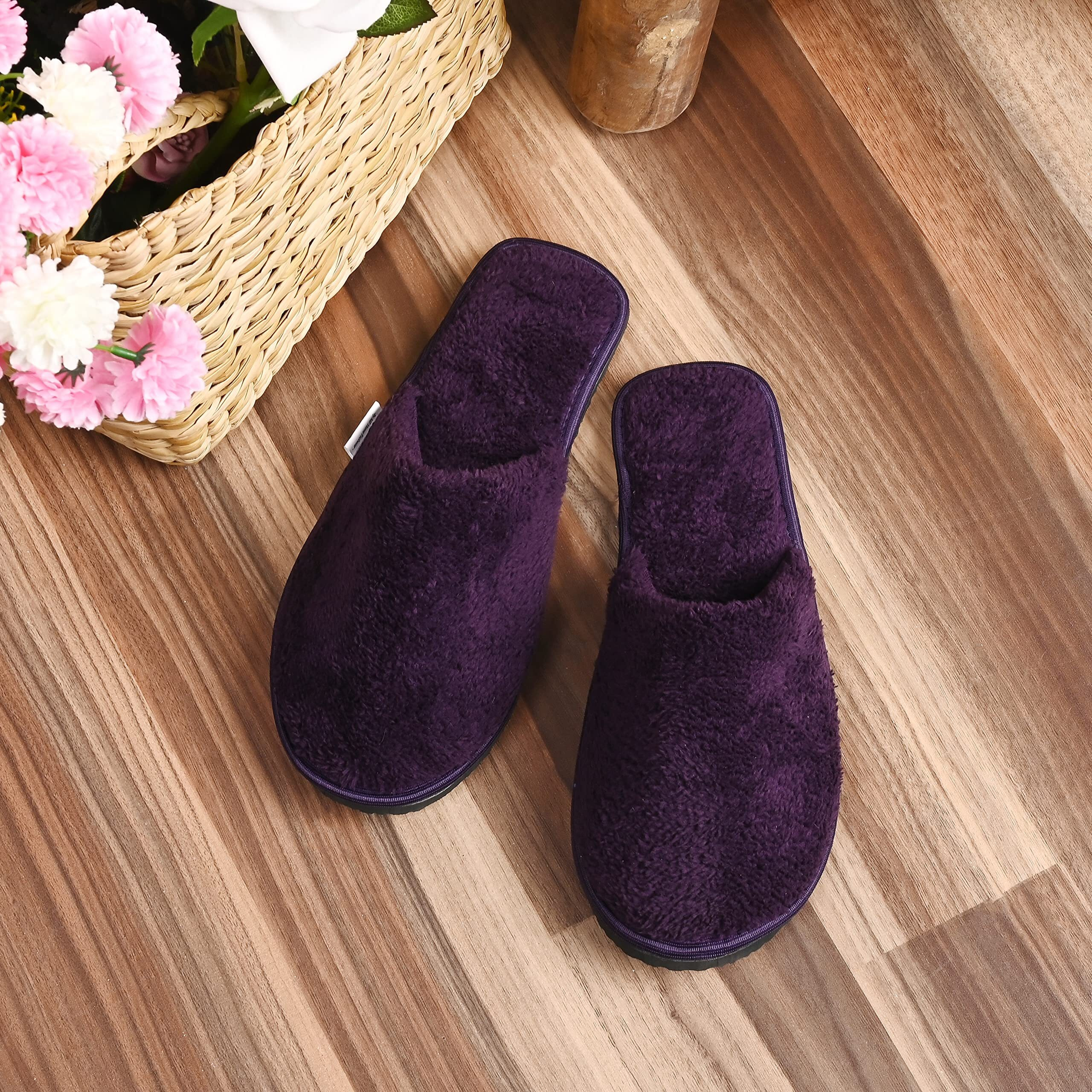 Mifuzi Women's Furry Fur Slippers For Home House Bedroom Room Indoor Carpet Cozy Comfortable Closed Toe Soft Sole Fluffy Fuzzy Plush Warm Cloth Woolen Winter Slippers Magenta 5