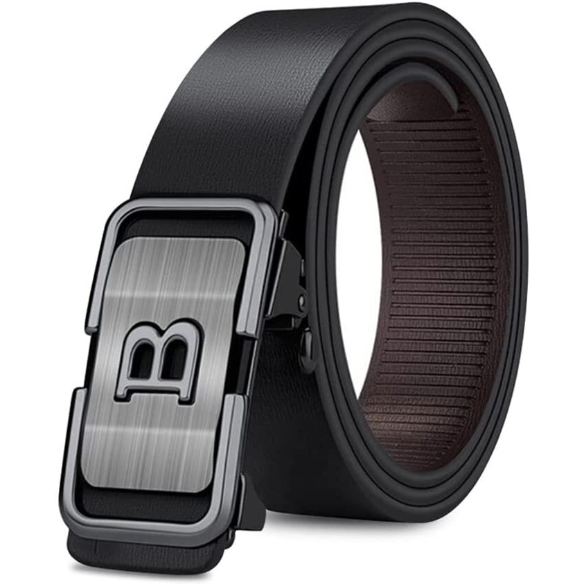 Gustave Men's Leather Belt Adjustable Auto Lock Buckle Belt For Men (Black E)