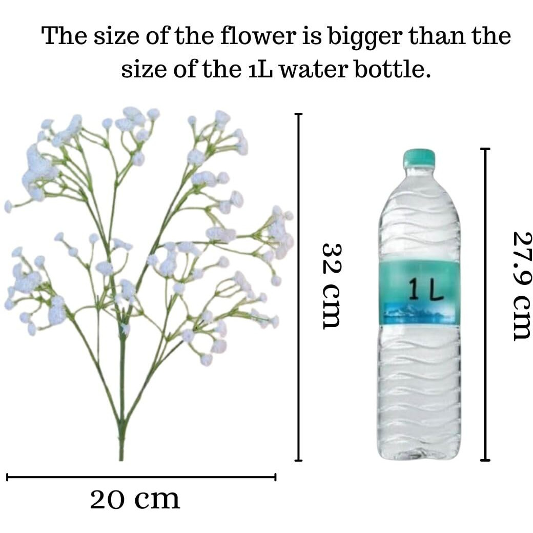 Satyam Kraft 5 Pcs Babys Breath Flowers Artificial Gypsophila Bouquets, Home Decor, Bedroom, Garden, Balcony, Living Room, Wedding, Valentines Day Decoration(Without Vase)(15 Cm X 36Cm)(Multi)