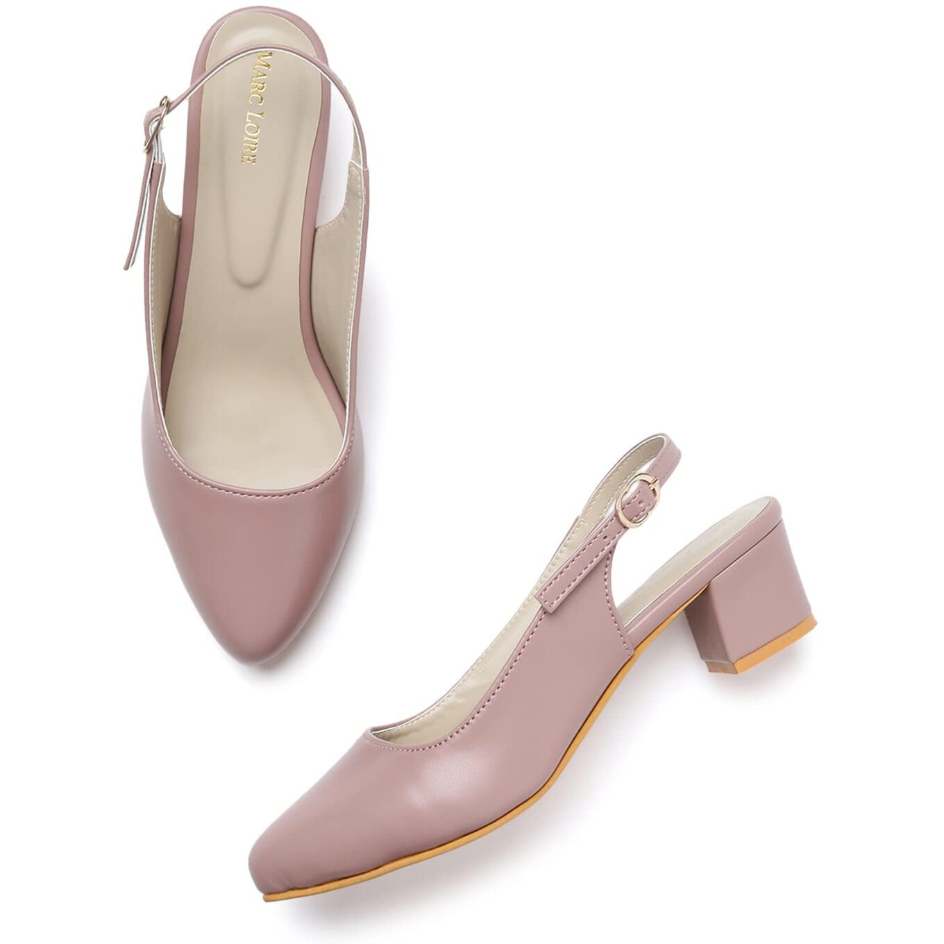Marc Loire Women's Block Heel Pumps With Adjustable Ankle Strap, Nude, 7 Uk
