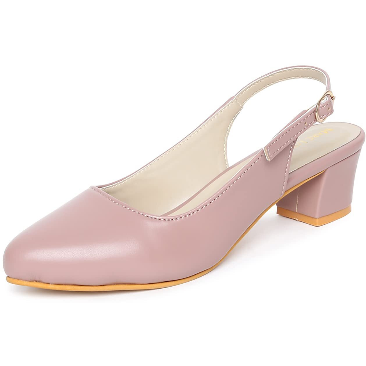 Marc Loire Women's Block Heel Pumps With Adjustable Ankle Strap, Nude, 7 Uk