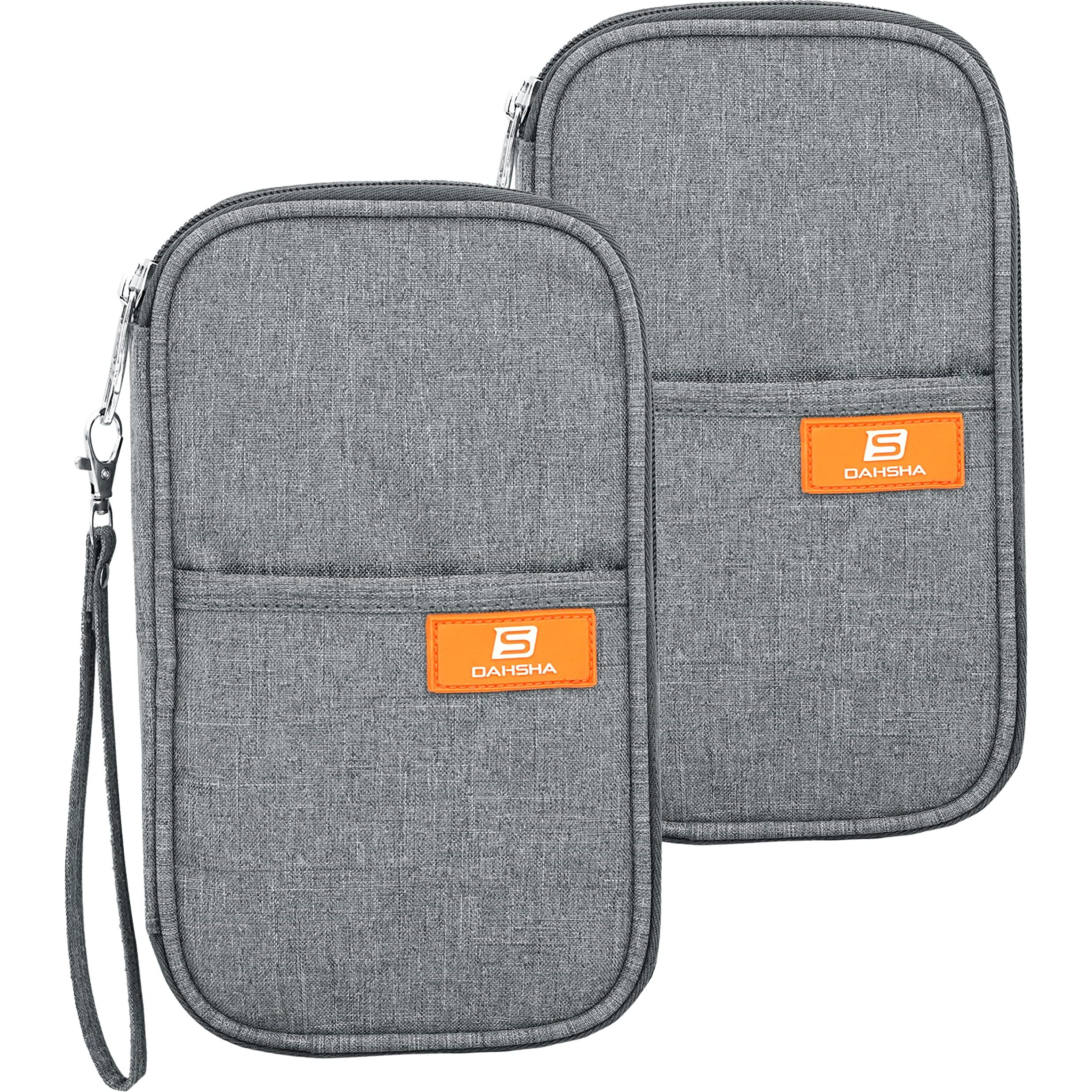 Dahsha 2 Pack Travel Family Passport Holder Card Holder Wallet Travel Accessories Document Organizer, Passport Cover, With Removable Hand Strap For Men And Women (Grey, 13 X 3 X 23 Cm)