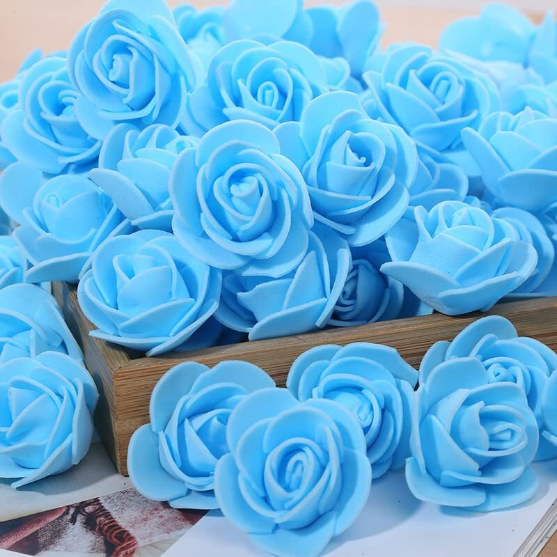 Satyam Kraft 50 Pcs Artificial Rose Foam Head Flowers For Home Decor, Wedding Decorations, Pooja, Floating Bouquets, And Craft  Ideal For Table, Mandir, Diy Gifts, Backdrop, And Festivals(Sky)