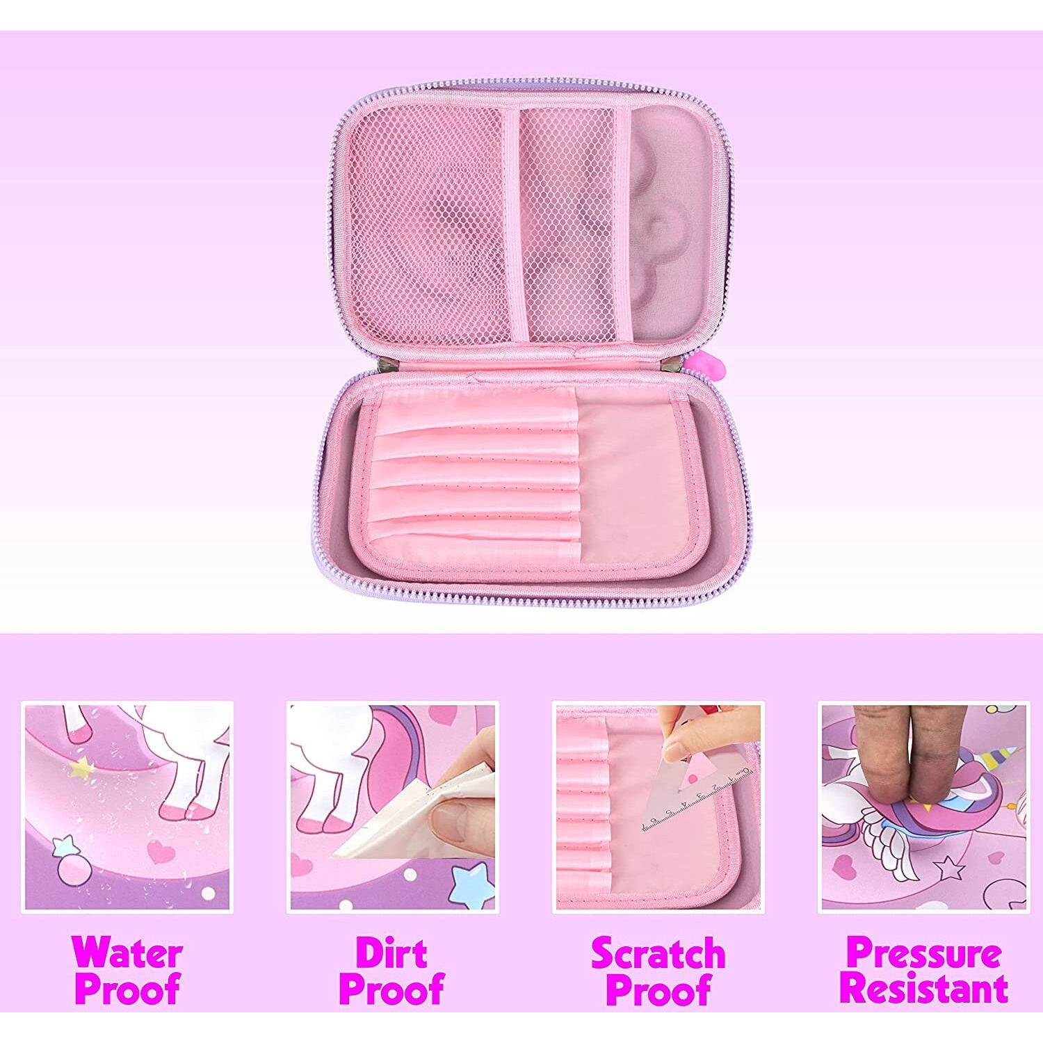 Prime Deals New Hardtop Eva Pencil Case With 3D Cover School Supply For Students, Stationery Box, Pencil Box New Pencil Case Organizer Pen Holder Pouch Multipurpose For Boys & Girls - Canvas, Pink