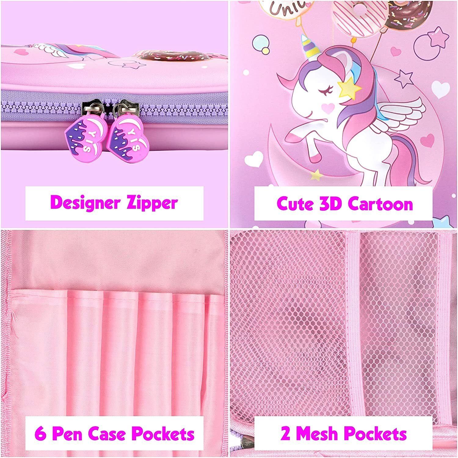 Prime Deals New Hardtop Eva Pencil Case With 3D Cover School Supply For Students, Stationery Box, Pencil Box New Pencil Case Organizer Pen Holder Pouch Multipurpose For Boys & Girls - Canvas, Pink