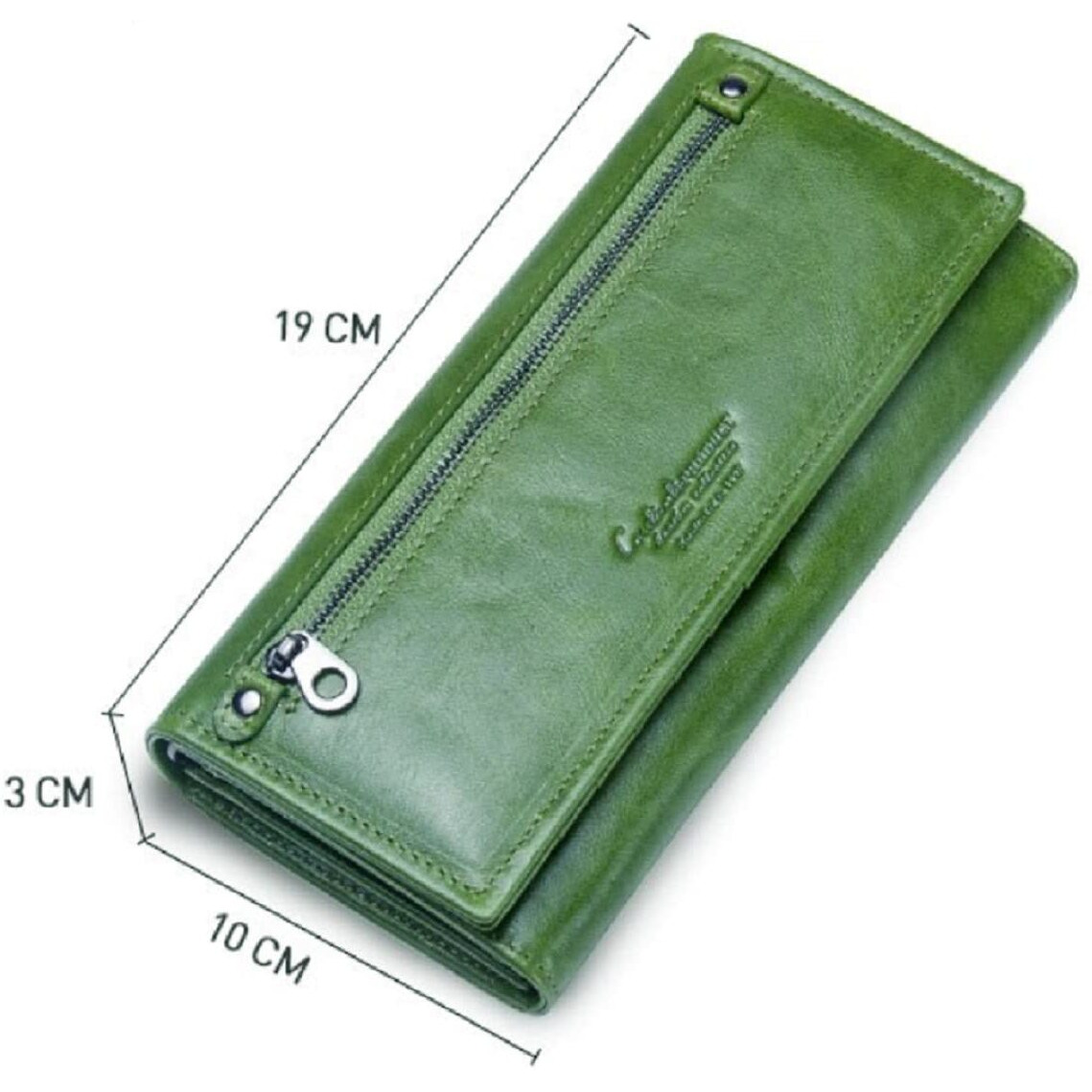 Contacts Bifold Wallets For Women With Rfid Protection | Genuine Leather Ladies Clutch/Wallet | Slim Zipper Purse/Card Holder Organizer For Women (W09-Seaweed Green)