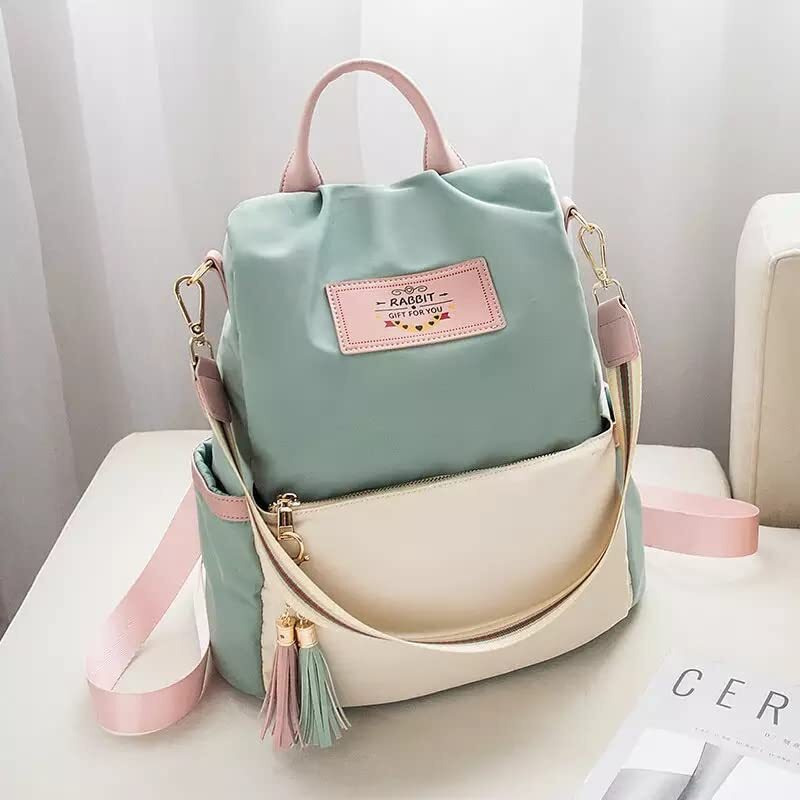 Banqlyn Lightweight Women's Backpack,3 In 1 Waterproof Nylon Anti-Theft Shoulder Bag, Double Zipper Ladies Rucksack Handbags Daypack With Tassel Travel Bag School Bags (Green) (Standard)