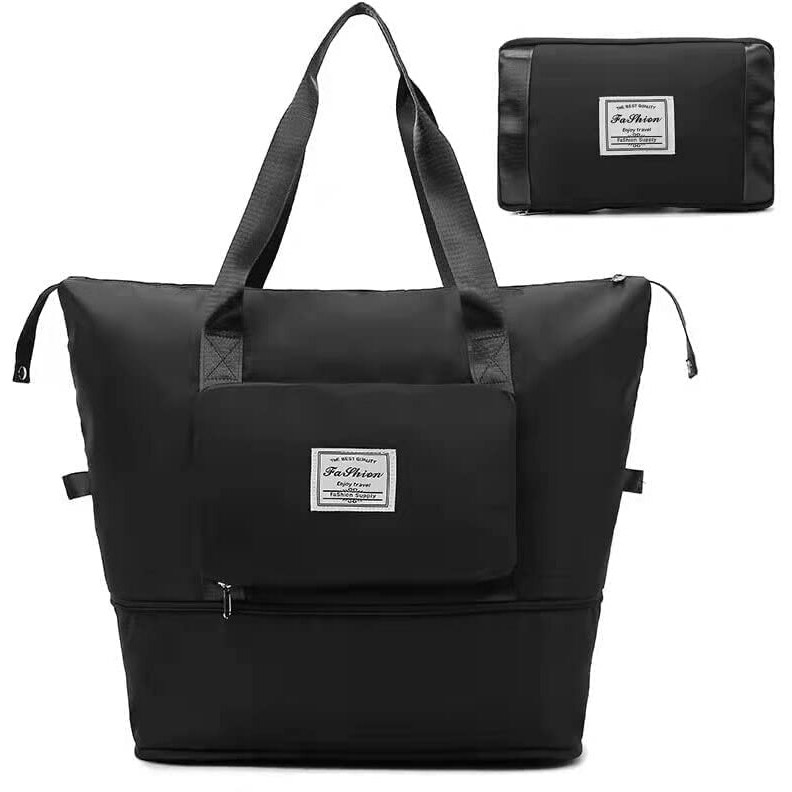 Lnt Womens Nylon Large Capacity Folding Travel Bag Travel Lightweight Waterproof Carry On Luggage Bags With Fixed Strap Dry And Wet Separation Foldable Travel Duffel Bag Peach (Black Poket),55 Cms