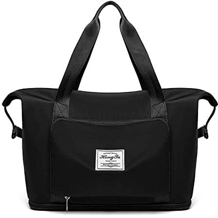 Lnt Womens Nylon Large Capacity Folding Travel Bag Travel Lightweight Waterproof Carry On Luggage Bags With Fixed Strap Dry And Wet Separation Foldable Travel Duffel Bag Peach (Black Poket),55 Cms