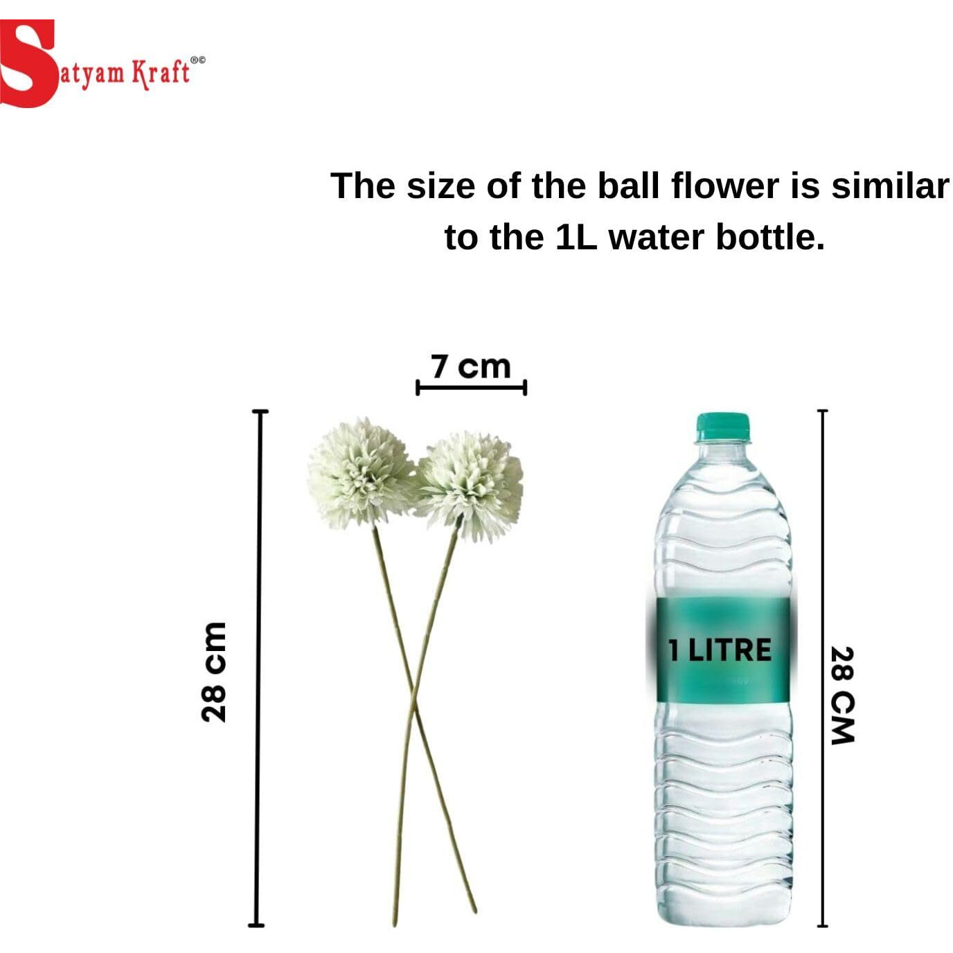 Satyam Kraft Pcs Artificial Chrysanthemum Hydrangea Ball Flower Sticks For Home, Office, Bedroom, Balcony, Living Room, Wedding & Craft Decoration (Fabric, Without Vase) (5, Yellow)