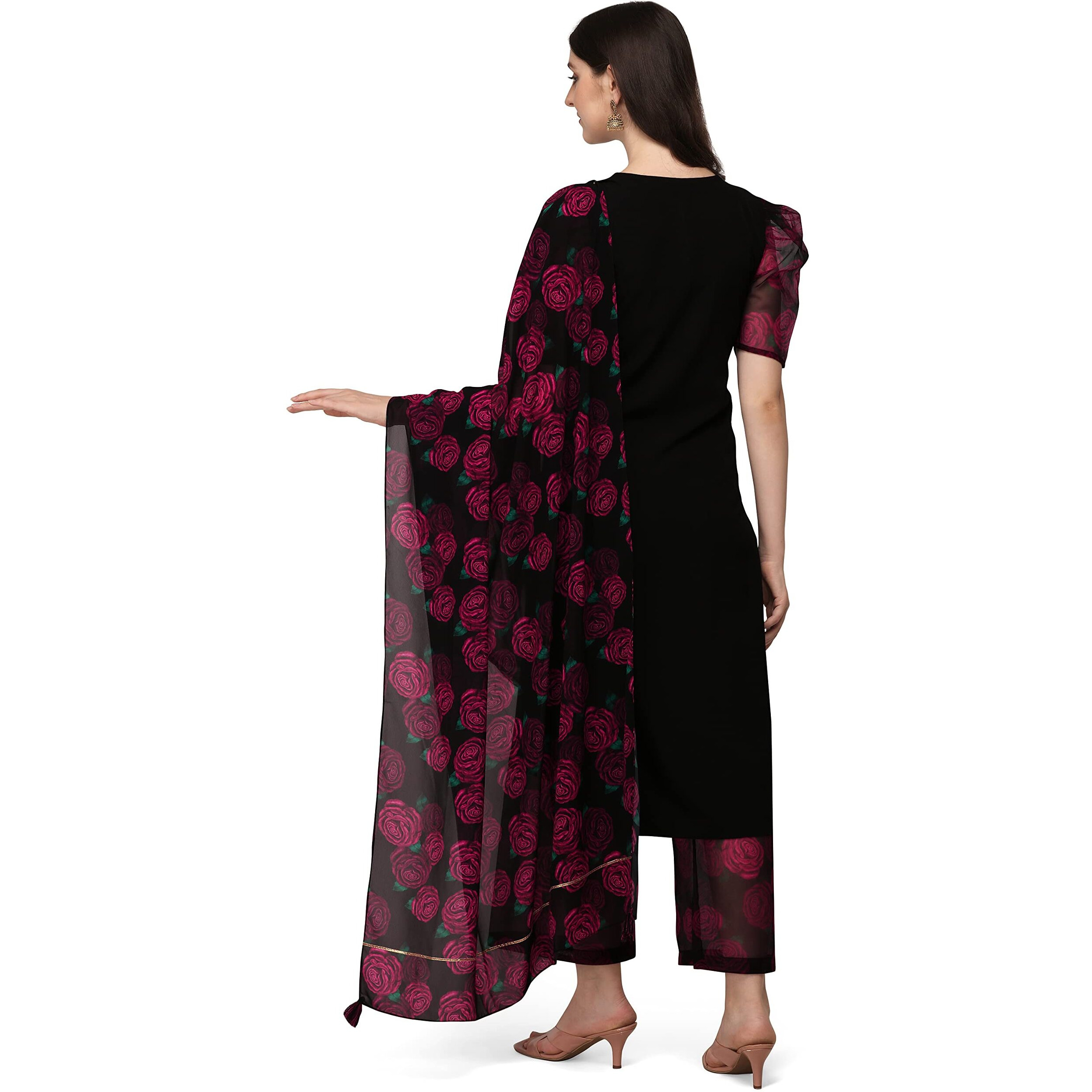 Fiorra Women's Black Crepe Straight Kurta With Palazzo And Dupatta Set0052-Xl
