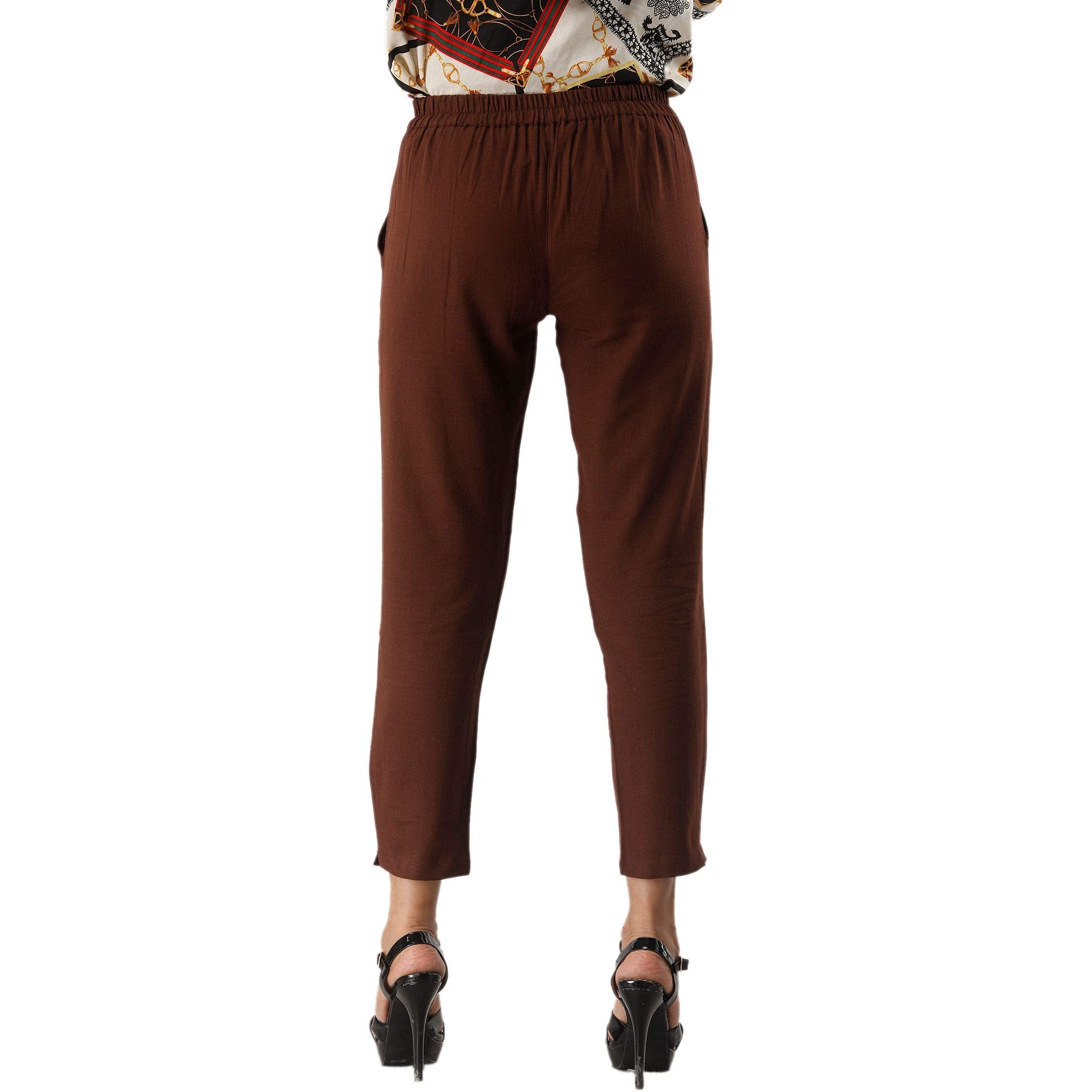 Digital Shopee Women Cotton Trouser Pant Regular Fit For Office School Formal Casual Daily Use Brown