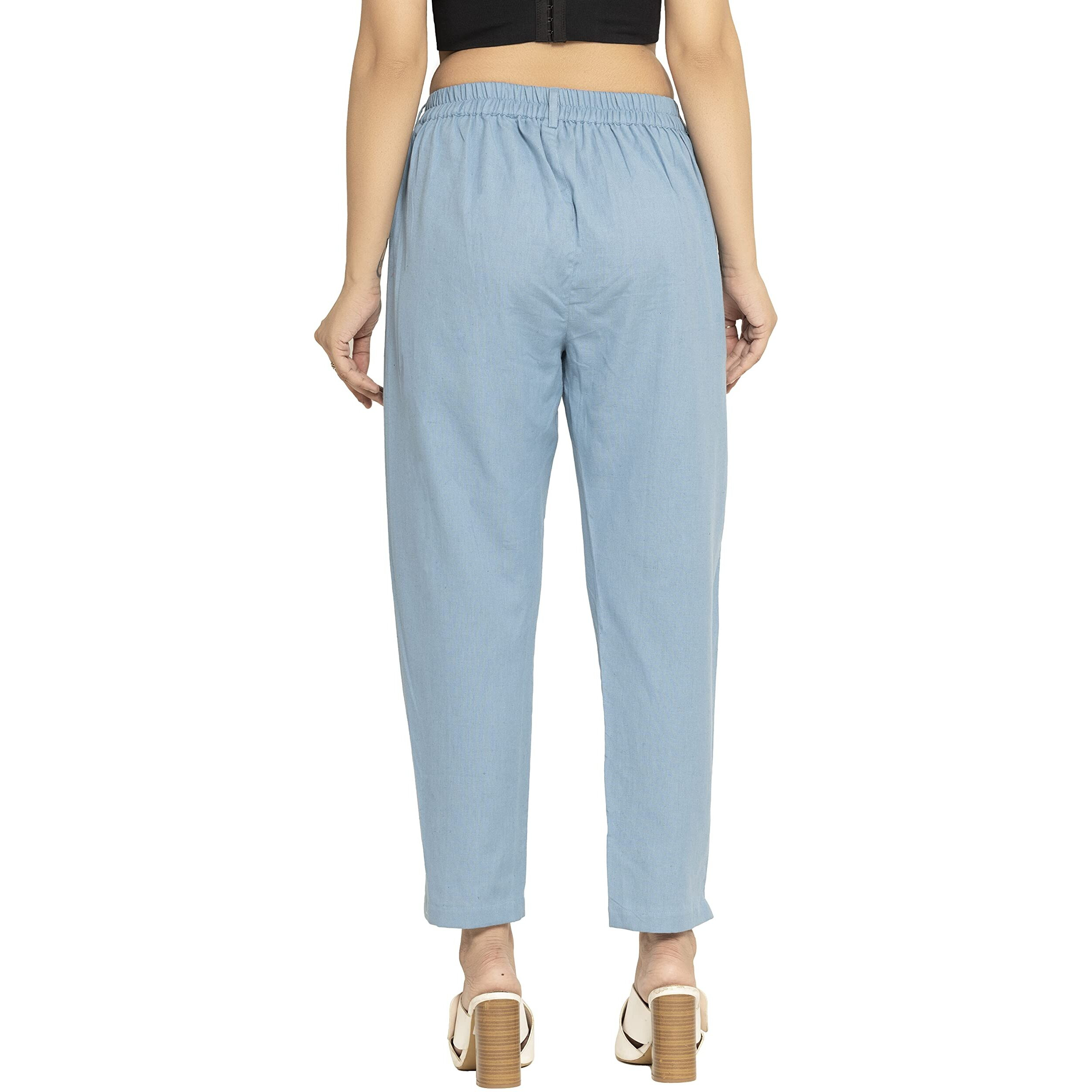 Digital Shopee Women Cotton Trouser Pant Regular Fit For Office School Formal Casual Daily Use Blue