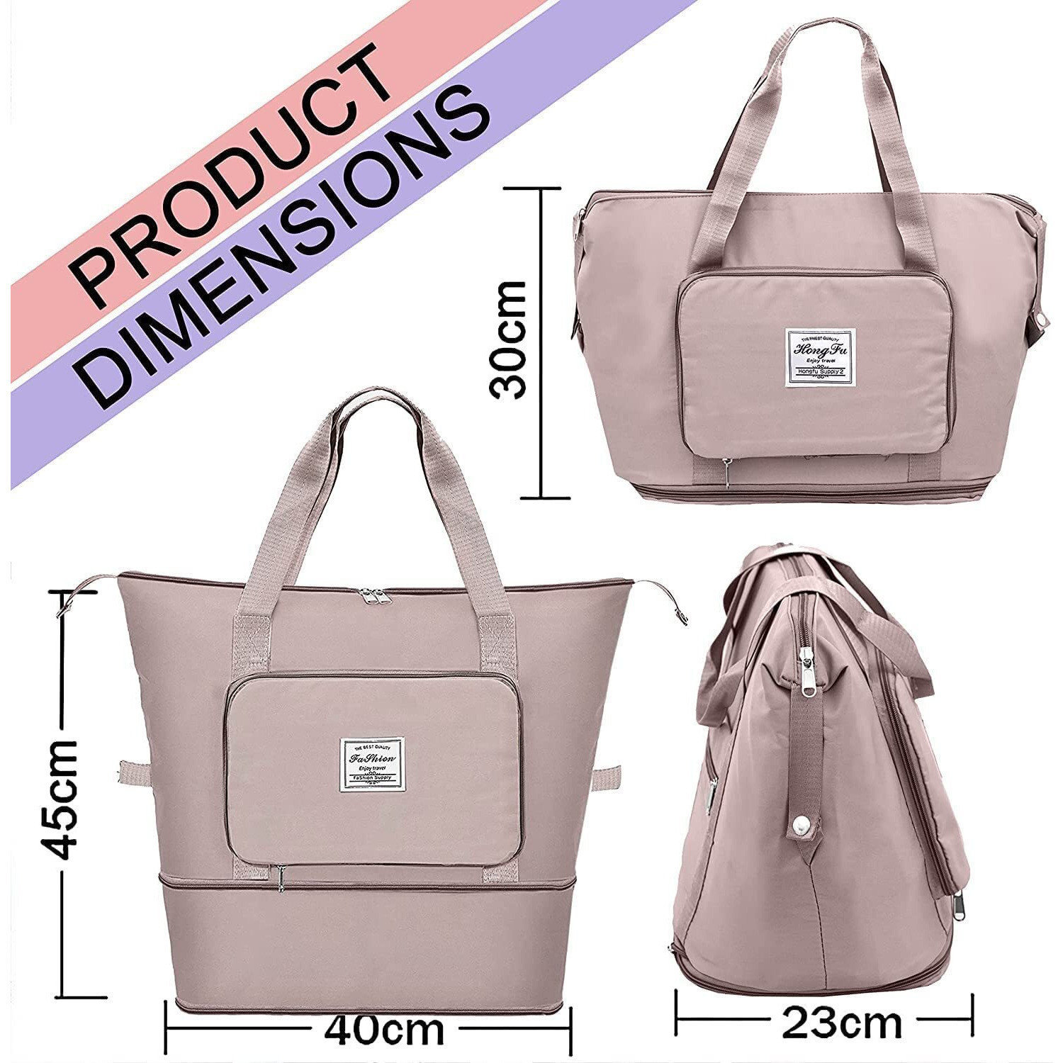 Jd Fresh 1 Layer Nylon Vanity Travelling Bag For Women/Convertible Travel Luggage/Duffle Bags/Foldable-Expandable Handbags/Waterproof Travel Companion(Sakura Pink)