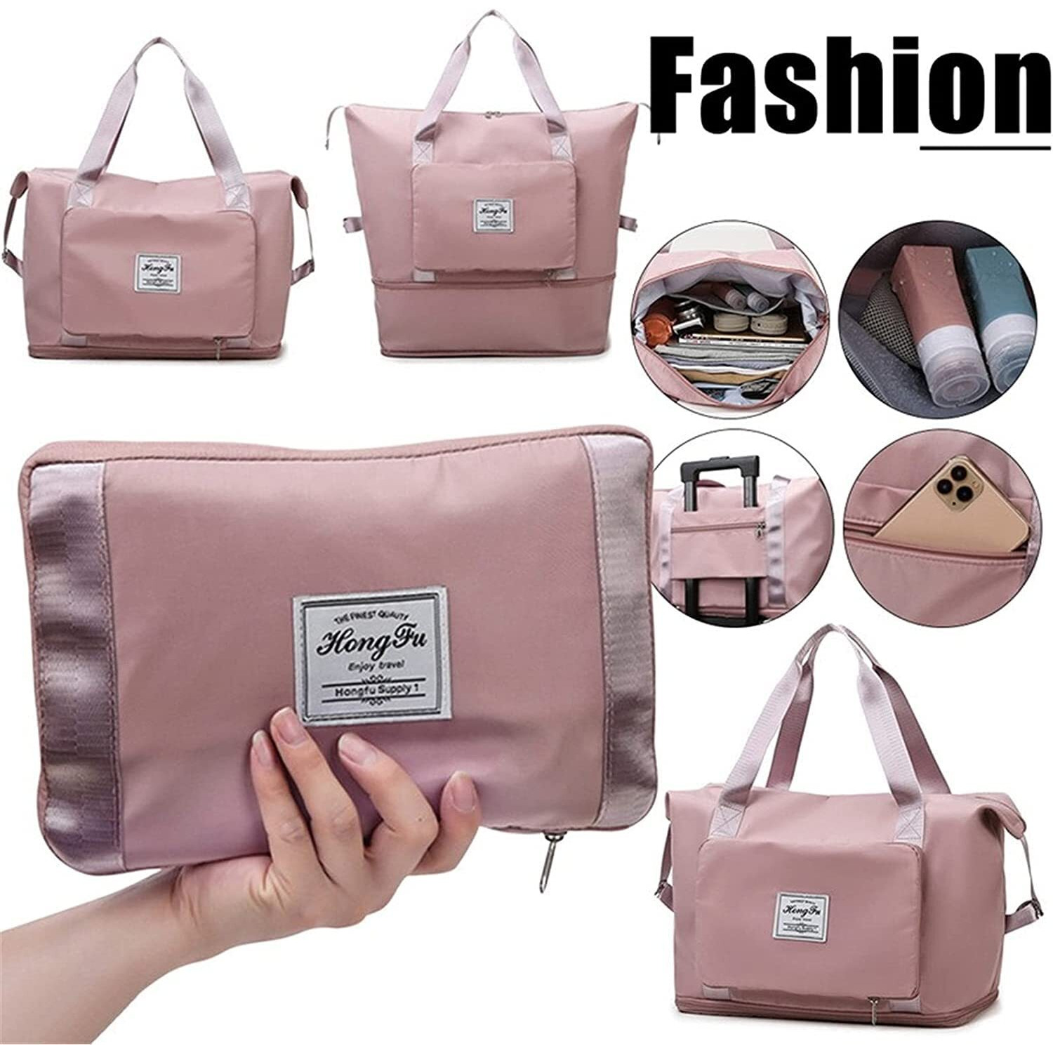 Jd Fresh 1 Layer Nylon Vanity Travelling Bag For Women/Convertible Travel Luggage/Duffle Bags/Foldable-Expandable Handbags/Waterproof Travel Companion(Sakura Pink)