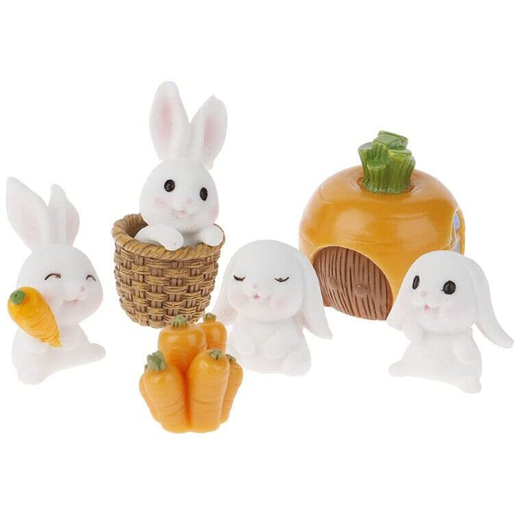 Satyam Kraft 1 Set (6 Pieces) Rabbit Miniature Figurines | Decorative Showpiece For Home, Bedroom, Living Room,Table, Car Dashboard| Unique Gift For Girls & Festive Decor (Multicolor)