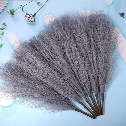 Satyam Kraft 3 Pcs Small Faux Pampas Grass | Fluffy Artificial Flowers For Home, Office, Bedroom, Wedding & Festival Dcor (Grey , Without Vase/Pot)
