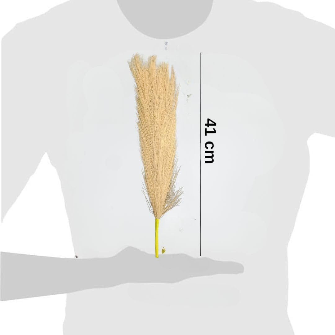 Satyam Kraft 3 Pcs Small Faux Pampas Grass | Fluffy Artificial Flowers For Home, Office, Bedroom, Wedding & Festival Dcor (Grey , Without Vase/Pot)