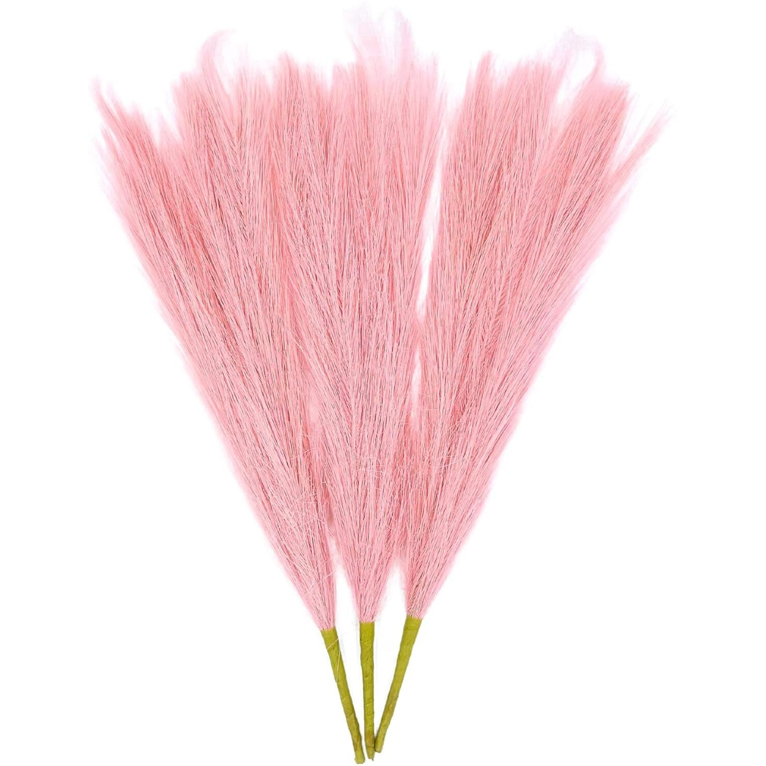 Satyam Kraft 3 Pcs Small Faux Pampas Grass | Fluffy Artificial Flowers For Home, Office, Bedroom, Wedding & Festival Dcor (Pink , Without Vase/Pot)
