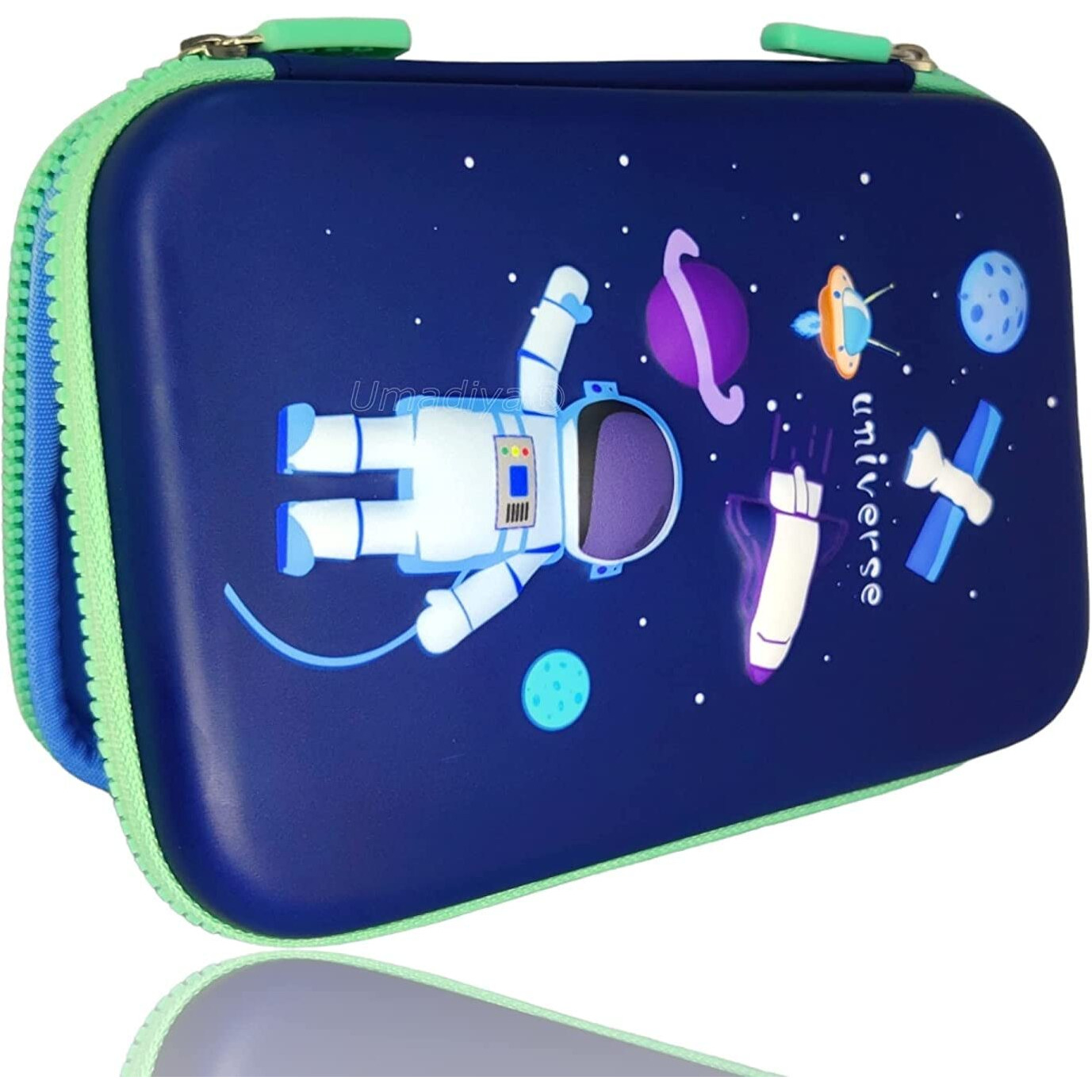 Kiddie Galaxia Branded 3D Space Design Embossed Eva Cover Pencil Case With Compartments, School Supply Organizer For Students, Stationery Box, Cosmetic Zip Pouch Bag (1 Unit, Canvas, Multicolor)