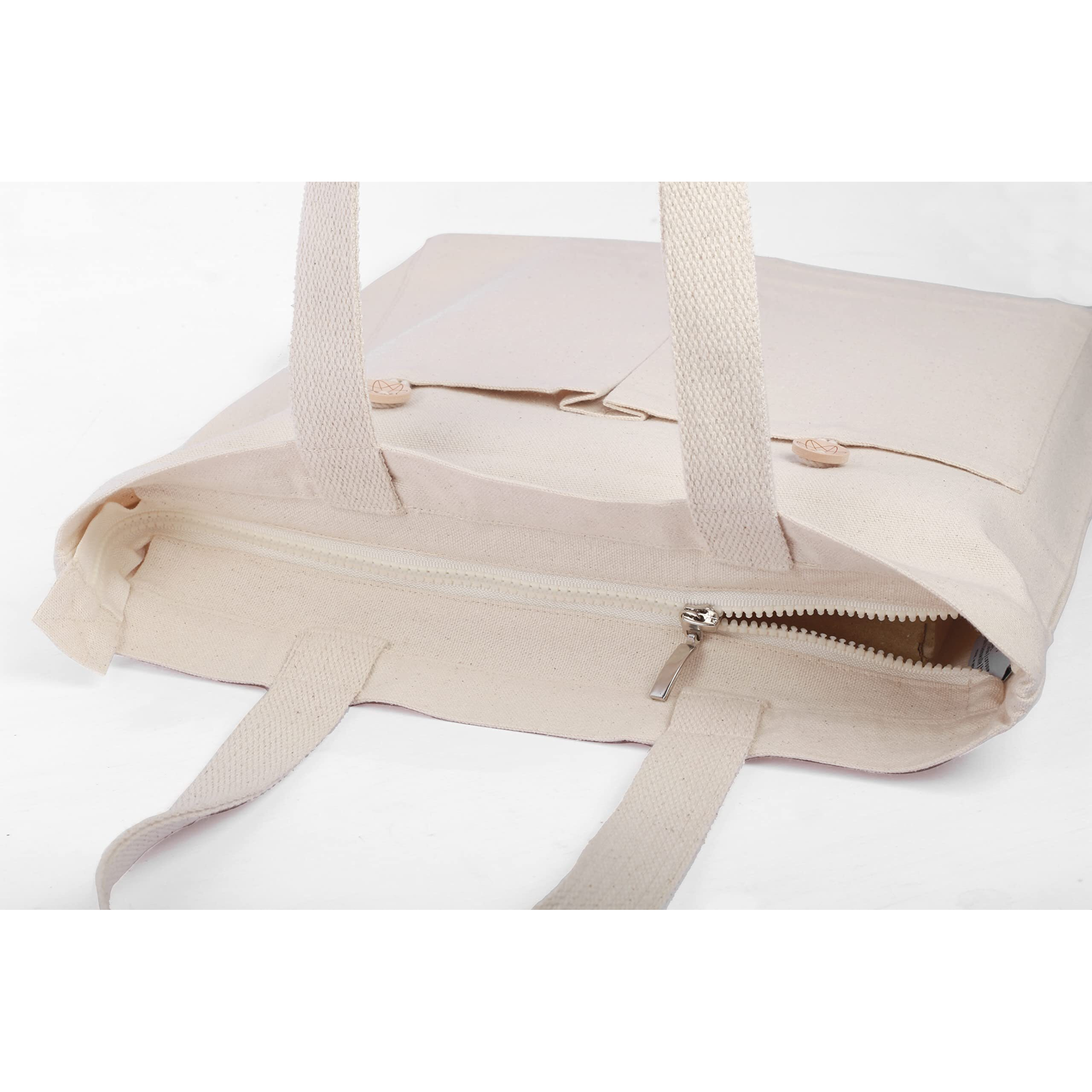 Harry Kritz Womens Vertical Stylish Zipper Bag 100% Organic Cotton Canvas Tote For College & Daily Use, Beige