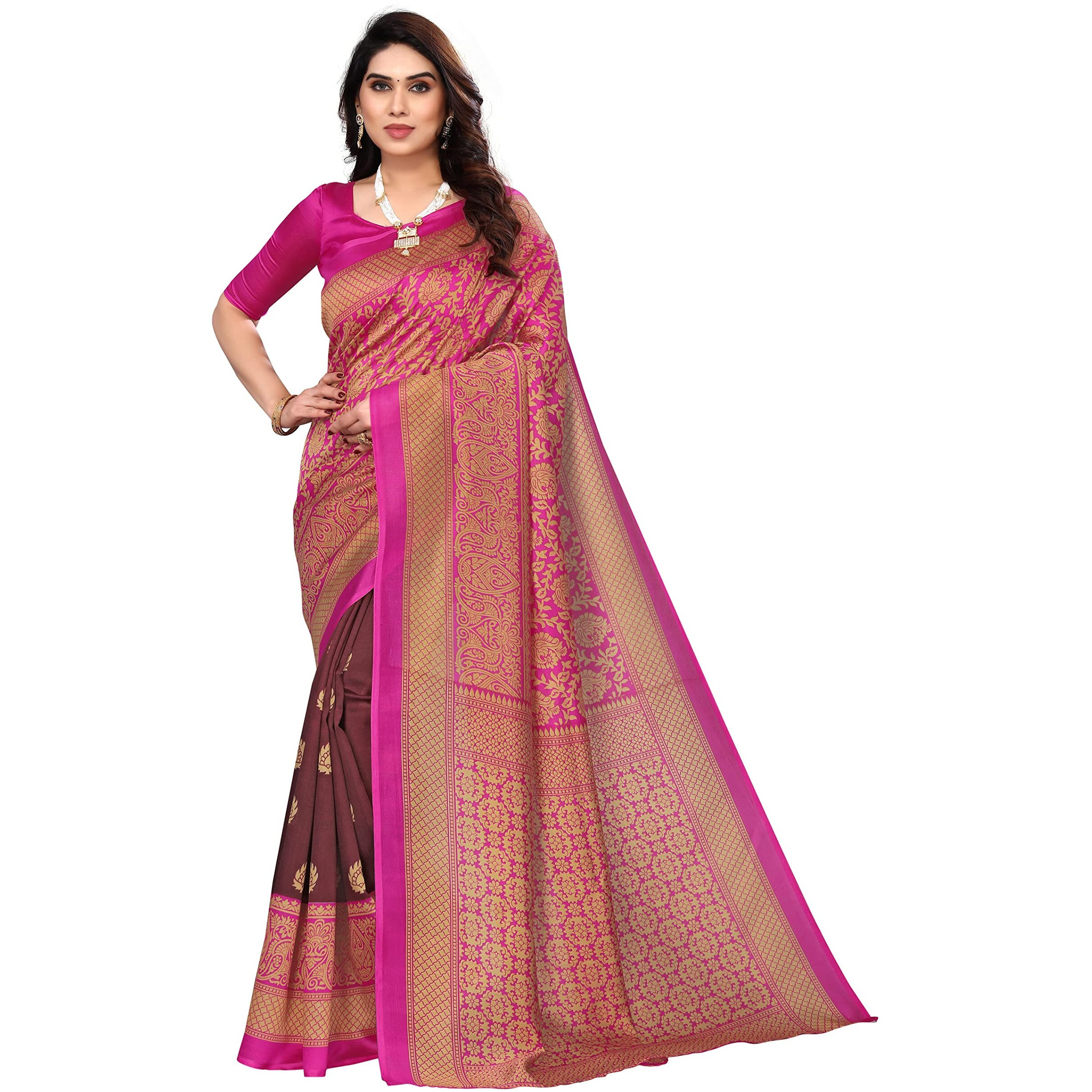 Yashika Women Venkatagiri Printed Art Silk With Blouse Piece Saree (Sdpl-Metro Purple_Free Size)