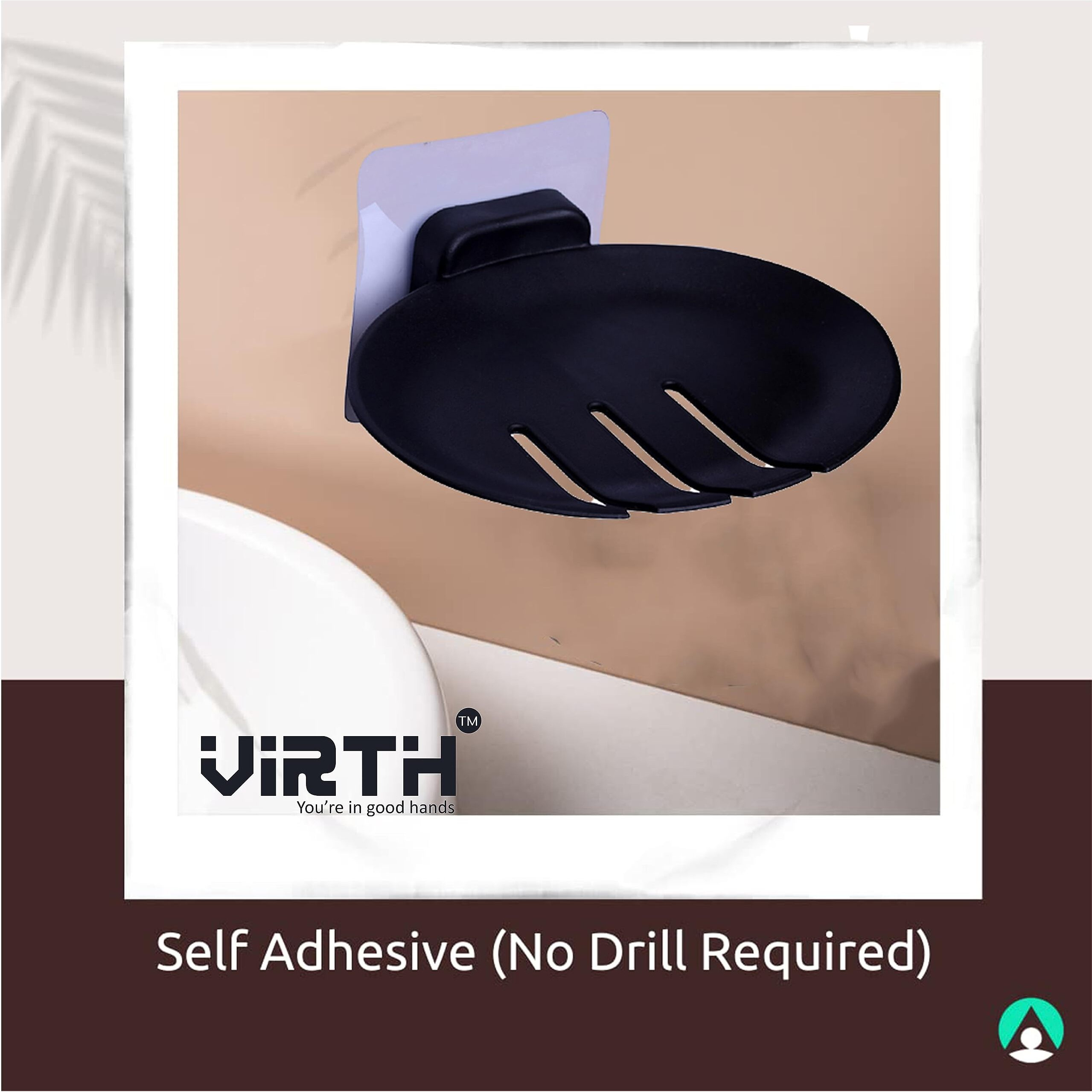 Virth 1Pcs Plastic Wall Mounted Soap Dish Adhesive Sponge Holder No-Drilling Soap Holder Stand For Shower, Bathroom And Kitchen (Black Soap Dish, 1)