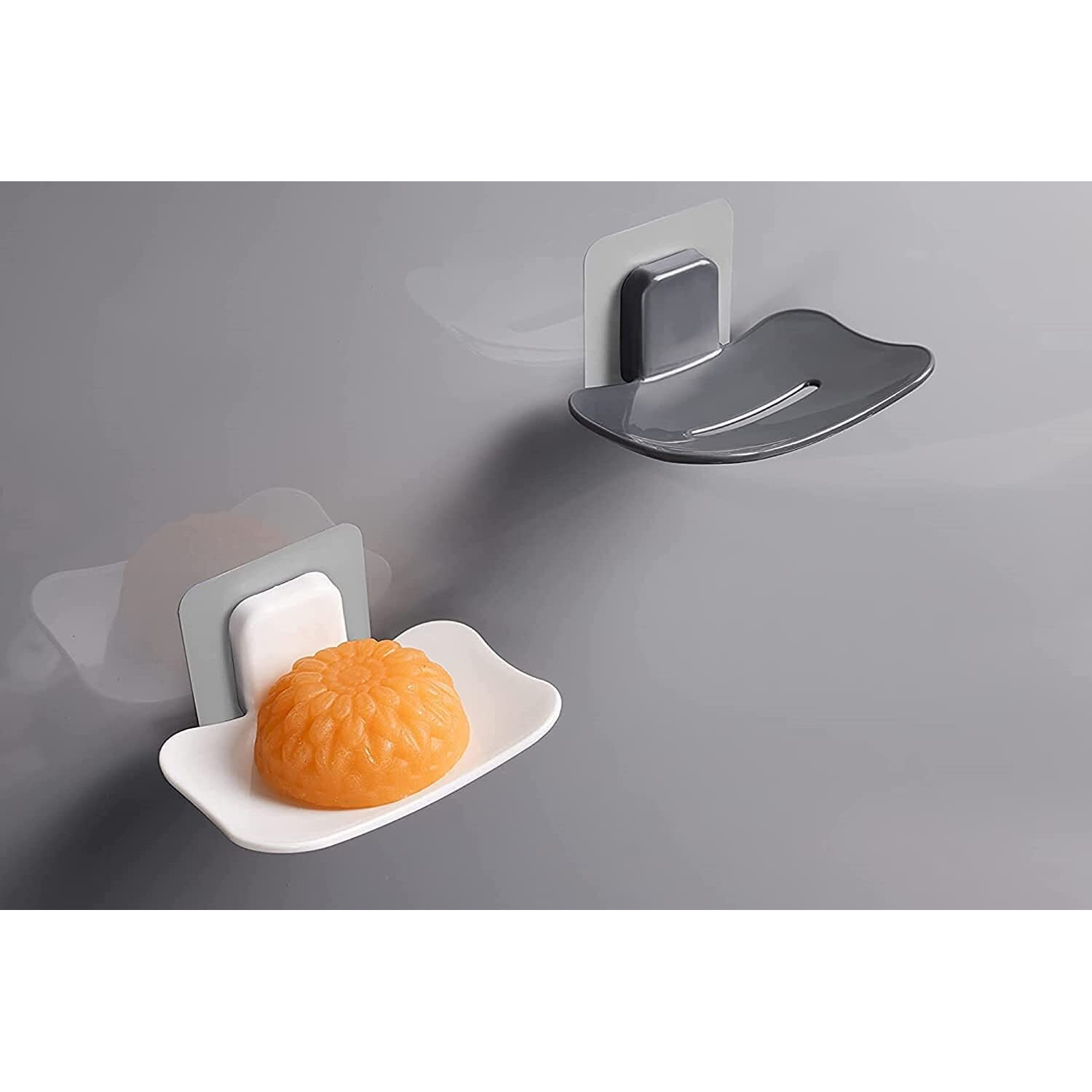 Virth 2Pcs Plastic Wall Mounted Soap Dish Adhesive Sponge Holder No-Drilling Soap Holder Stand For Shower, Bathroom And Kitchen (Waterproof Soap Dish, 2)