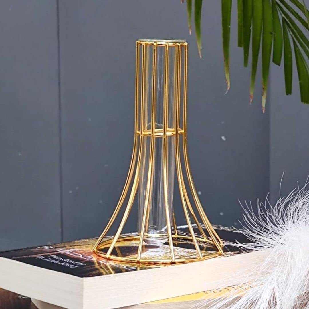 Satyam Kraft 1 Pcs Propagation Station With Metal Frame, Test Tube Glass Items Vase For Diwali, Flower Pot,Gift, Home Decor, Bedroom, Office Corner, Living Room, Decoration,Newyear.