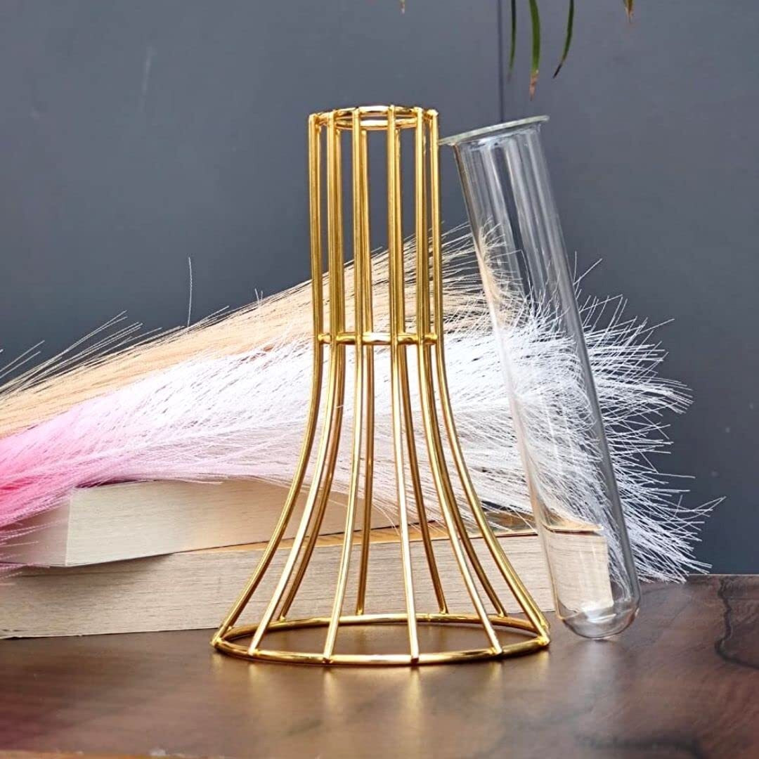 Satyam Kraft 1 Pcs Propagation Station With Metal Frame, Test Tube Glass Items Vase For Diwali, Flower Pot,Gift, Home Decor, Bedroom, Office Corner, Living Room, Decoration,Newyear.