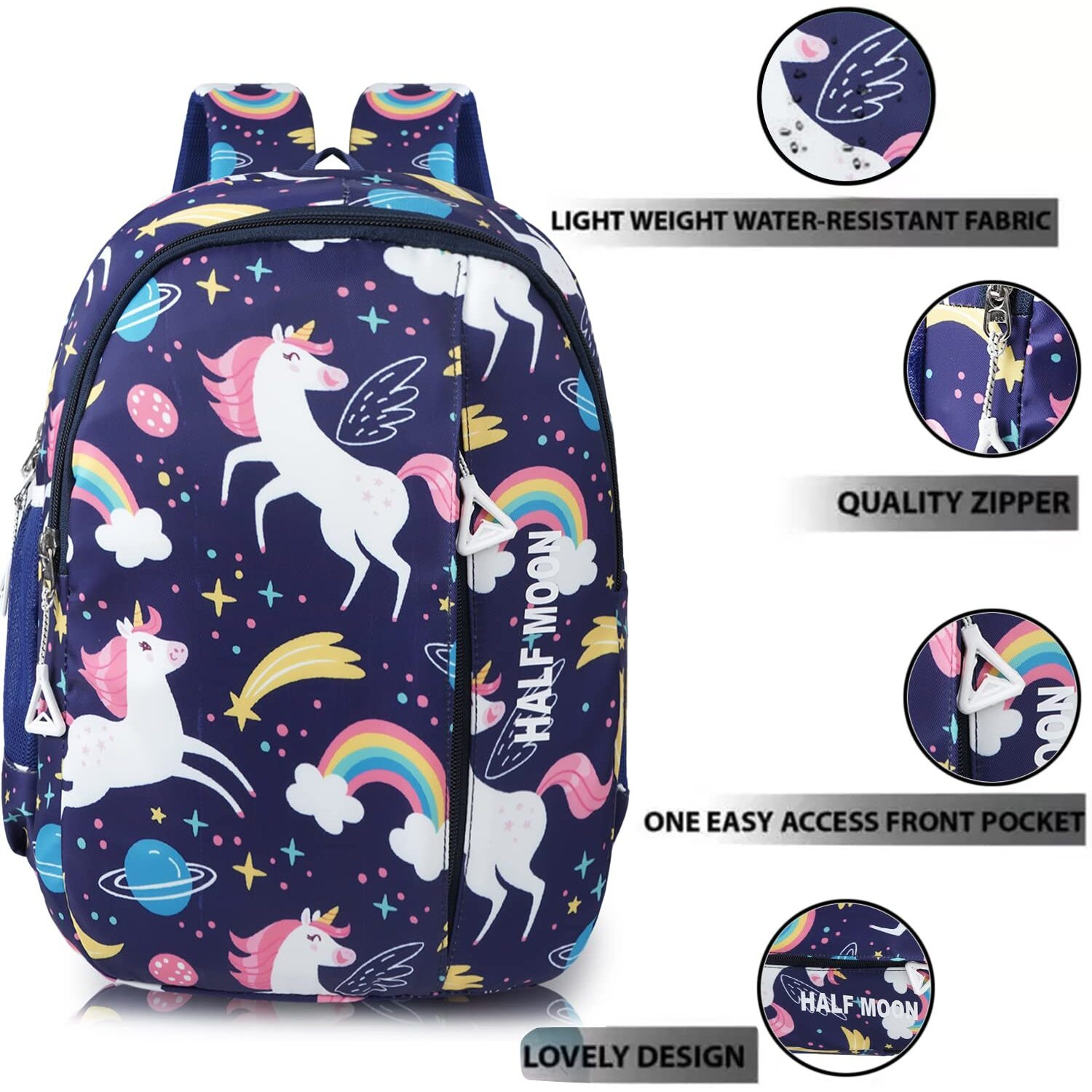 Half Moon Unicorn Pre Nursery To Class 2 Unisex School Bags For Kids Boys Girls Bag/Backpack For Men Women Nursery School Bagpack Daypack Picnic Back Pack For School Going Boys & Girls (Blue)