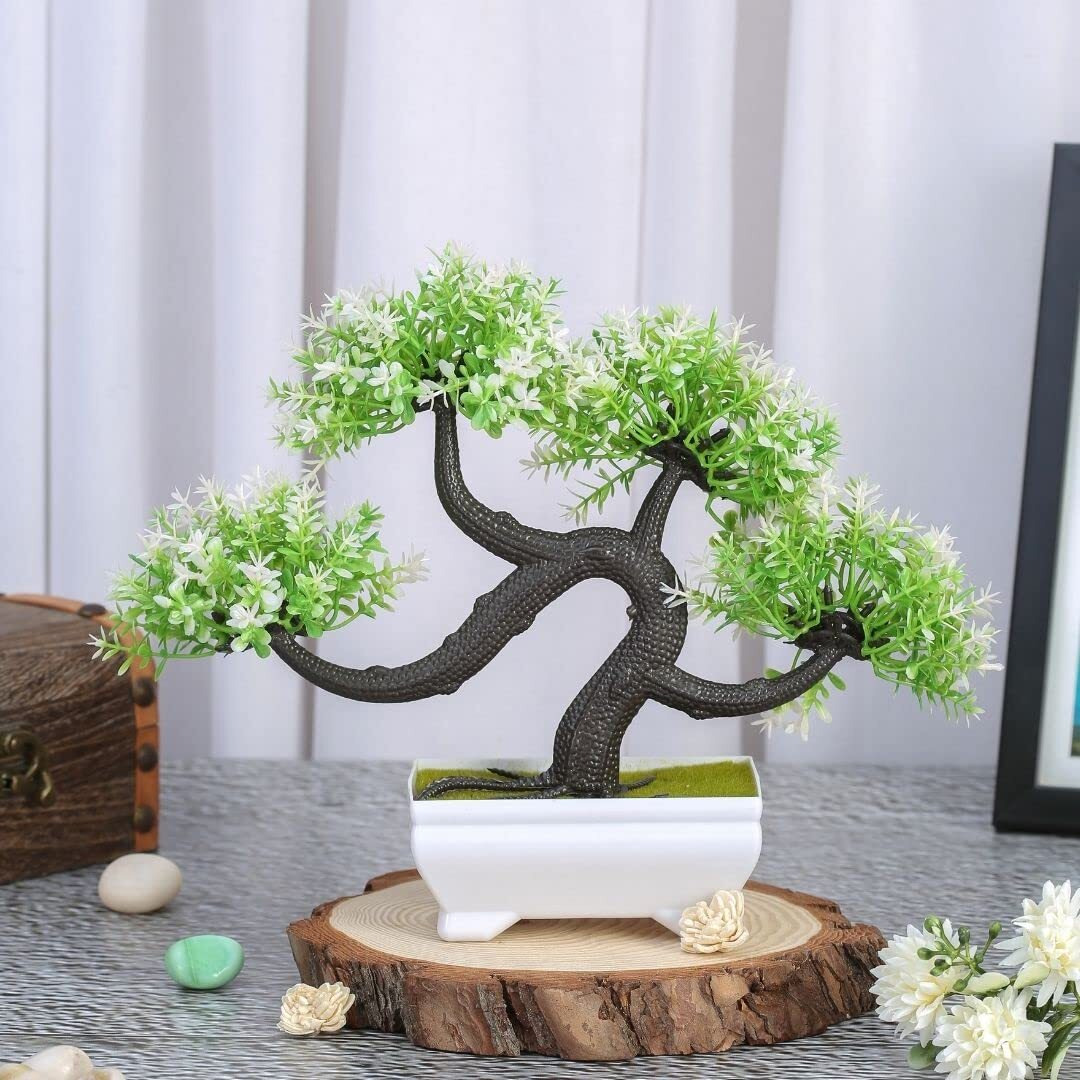 Satyam Kraft 1 Pc Artificial Bonsai Flower Tree With Designer Pot For Home Decor,Artificial Plant Bonsai Fake Tree, Living Room Table Plants And Craft Items(Pack Of 1)