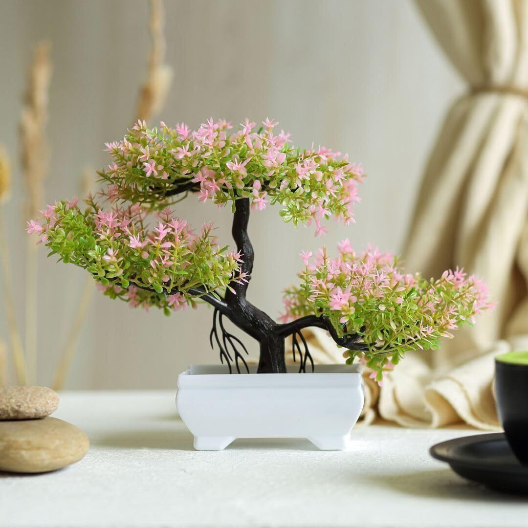 Satyam Kraft 1 Pc Artificial Bonsai Flower Tree With Designer Pot  Perfect For Home Dcor, Living Room Table Decoration, Room & Wedding Craft Items (Pack Of 1)