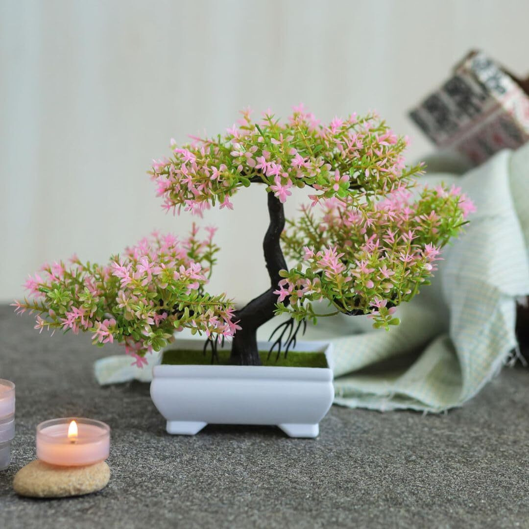 Satyam Kraft 1 Pc Artificial Bonsai Flower Tree With Designer Pot  Perfect For Home Dcor, Living Room Table Decoration, Room & Wedding Craft Items (Pack Of 1)