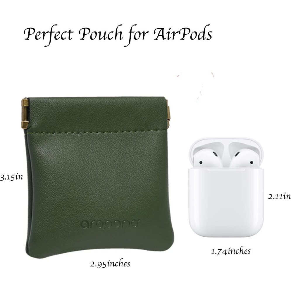 Aropana Self Closing Leather Squeeze Coin Pouch Earphone Airpods Pouch Mini Storage Jewellery Bag Coin Purse For Men & Women (8Cm*7.5Cm) Deep Green