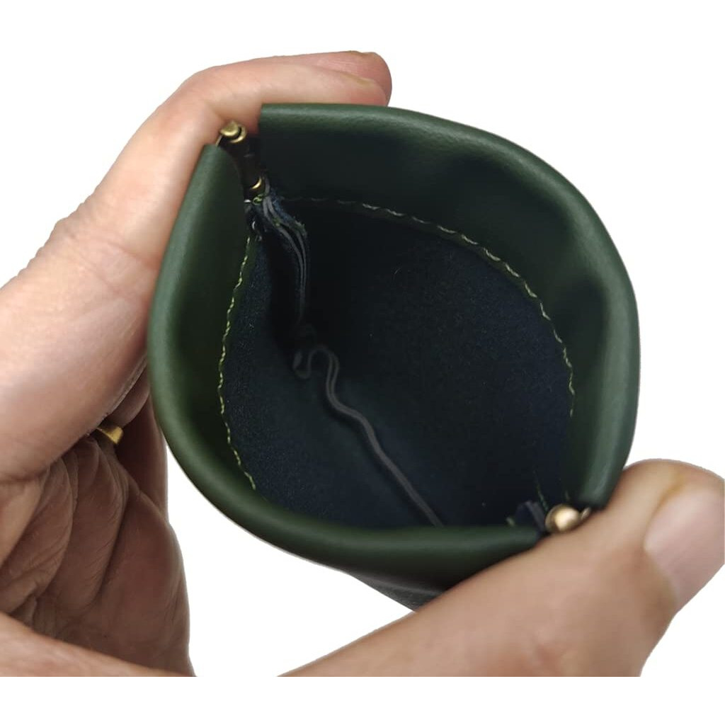 Aropana Self Closing Leather Squeeze Coin Pouch Earphone Airpods Pouch Mini Storage Jewellery Bag Coin Purse For Men & Women (8Cm*7.5Cm) Deep Green