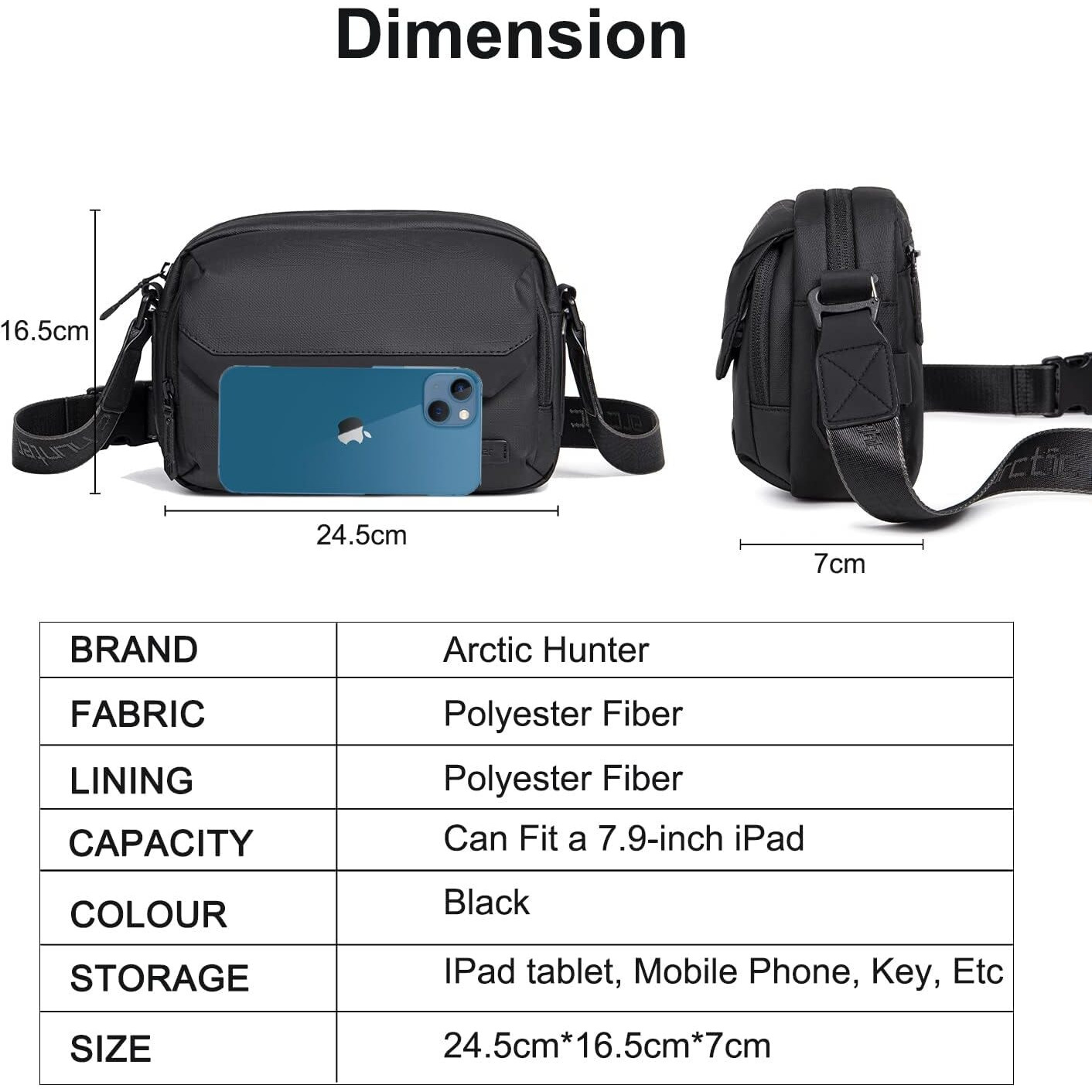 Arctic Hunter Sling Bag For Men Small Side Bag Stylish Messenger Bag For Upto 8" Ipad Premium Shoulder Bag For Travel Water-Resistant Crossbody Bag For Office Daily Use Casual, Black