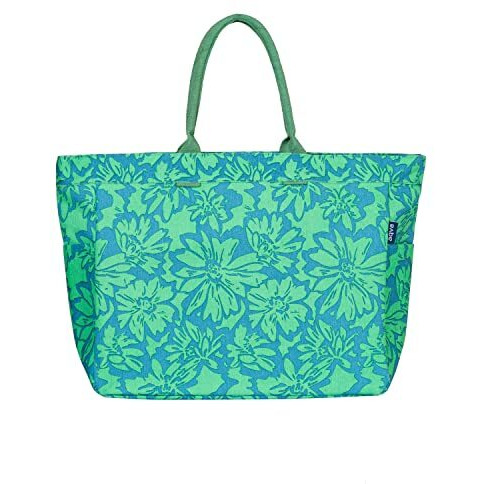 Aqva Stripe Printed Tote Bag For Women | Ladies Casual Handbag For Shopping, Travel With Top & Inner Zip Pocket | Versatile Trendy Handbag For College Girls (Phool Seagreen)