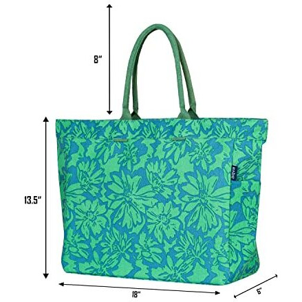 Aqva Stripe Printed Tote Bag For Women | Ladies Casual Handbag For Shopping, Travel With Top & Inner Zip Pocket | Versatile Trendy Handbag For College Girls (Phool Seagreen)