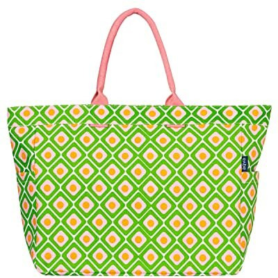Aqva Stripe Printed Tote Bag For Women | Ladies Casual Handbag For Shopping, Travel With Top & Inner Zip Pocket | Versatile Trendy Handbag For College Girls (Chaukon Green)