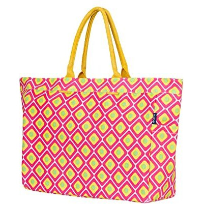 Aqva Stripe Printed Tote Bag For Women | Ladies Casual Handbag For Shopping, Travel With Top & Inner Zip Pocket | Versatile Trendy Handbag For College Girls (Chaukon Fuchsia)