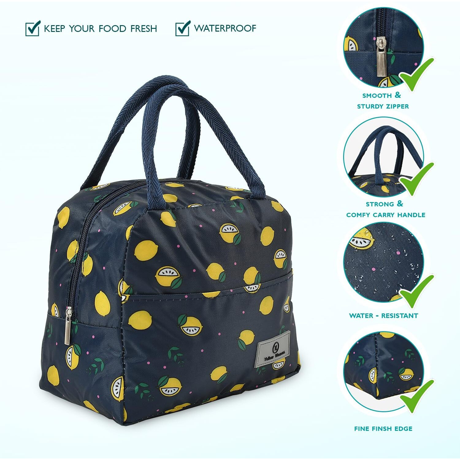 Yellow Weaves Insulated Travel Lunch/Tiffin/Storage Bag For Office, College & School Polyester, Regular Size (Dark Blue), 0.5 Litres